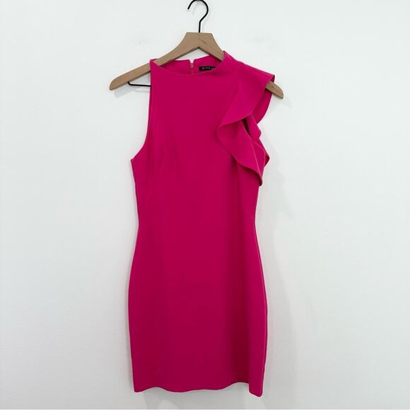 Black Halo Pabla Mini Asymmetrical Ruffle Dress Pink Sleeveless size 2 - Picture 1 of 9
